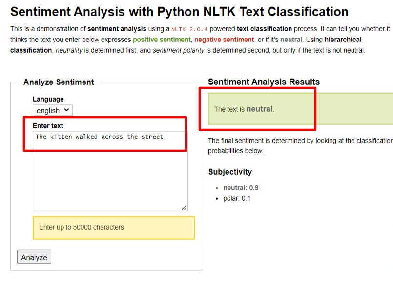 Example of neutral sentiment using NLP in Python. 