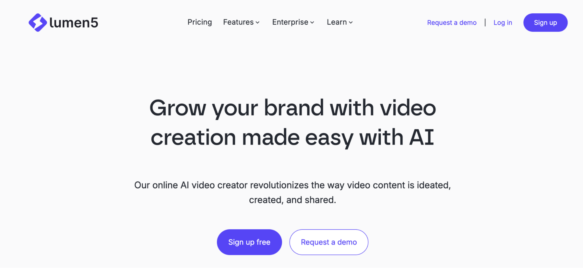 Lumen5 homepage promoting AI video generation