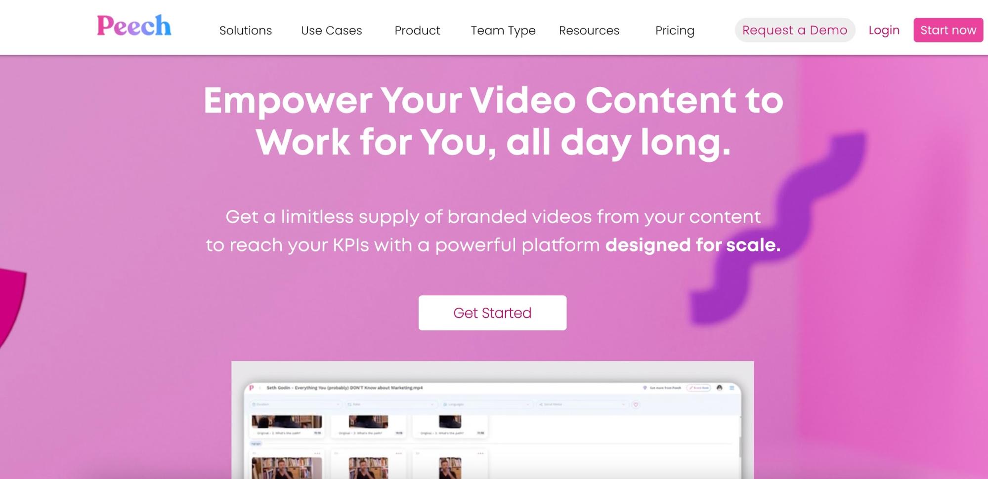 Peech homepage for video content editing