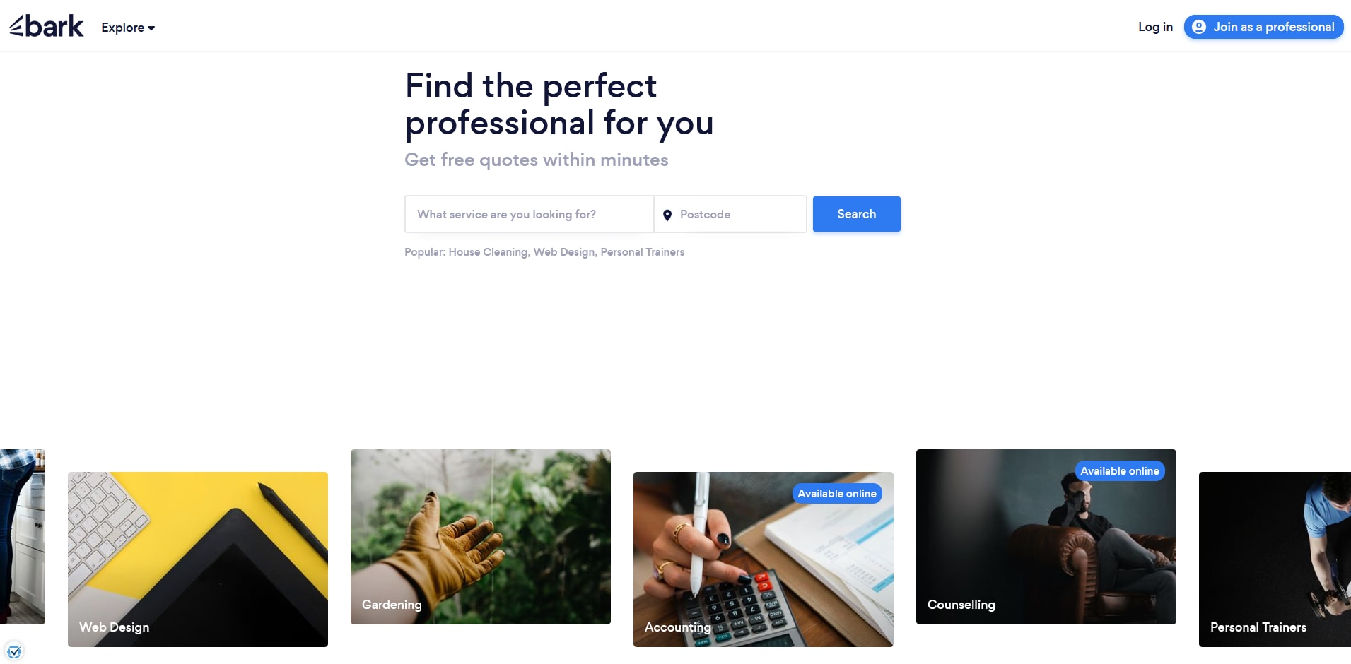 Bark.com's Landing Page