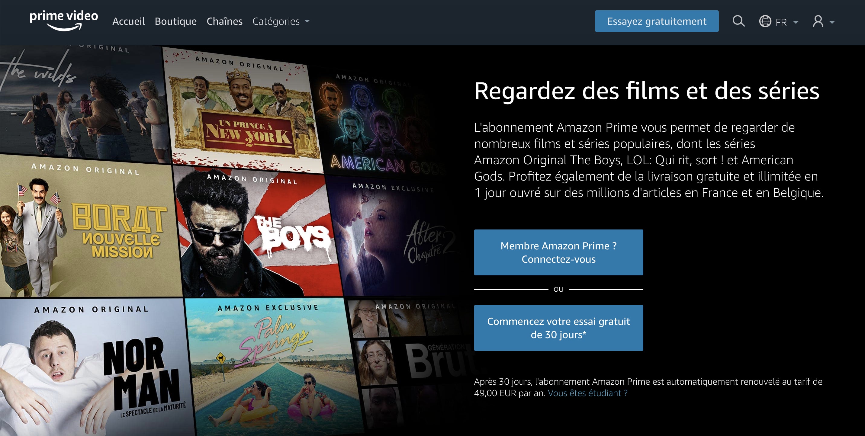 Exemple landing page - Amazon Prime