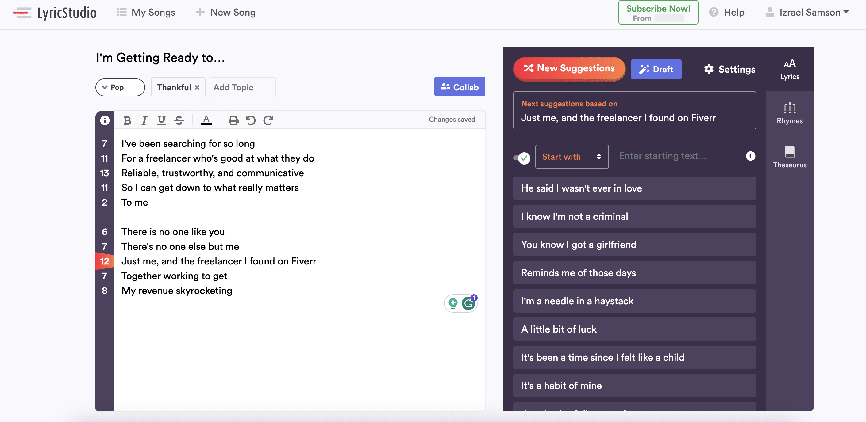 AI-generated lyrics with Lyric Studio