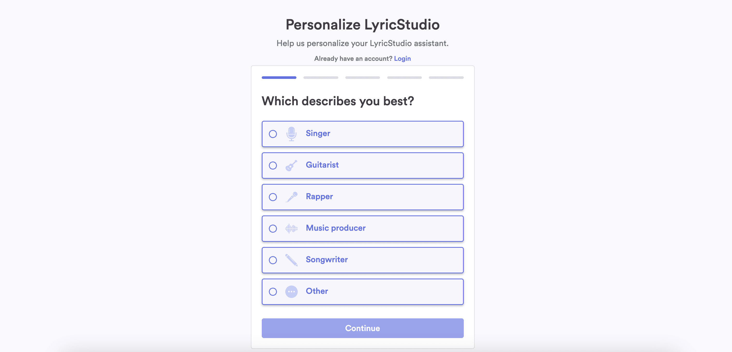 LyricStudio sign up form