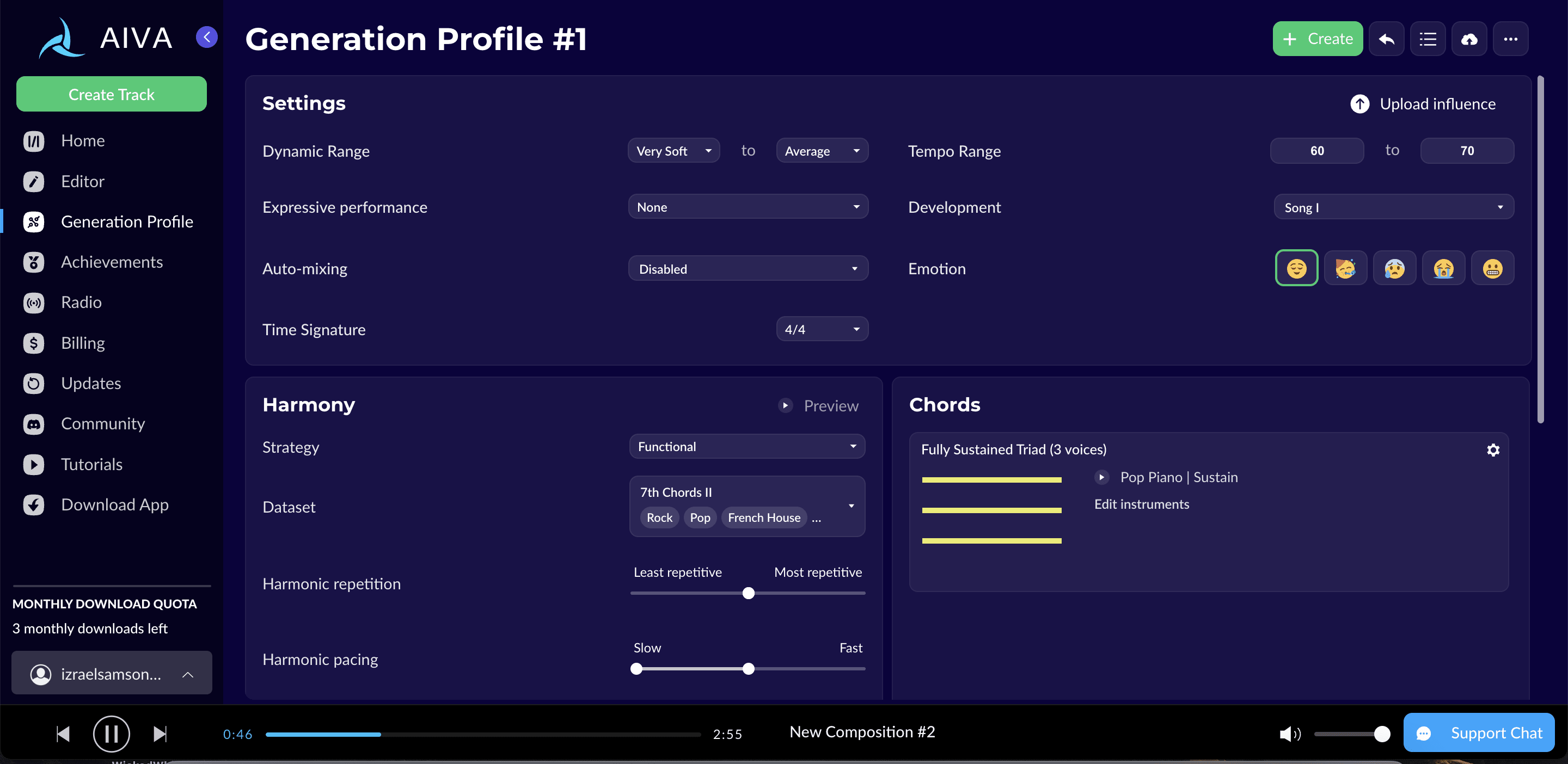 Create your own Generation profile on AIVA