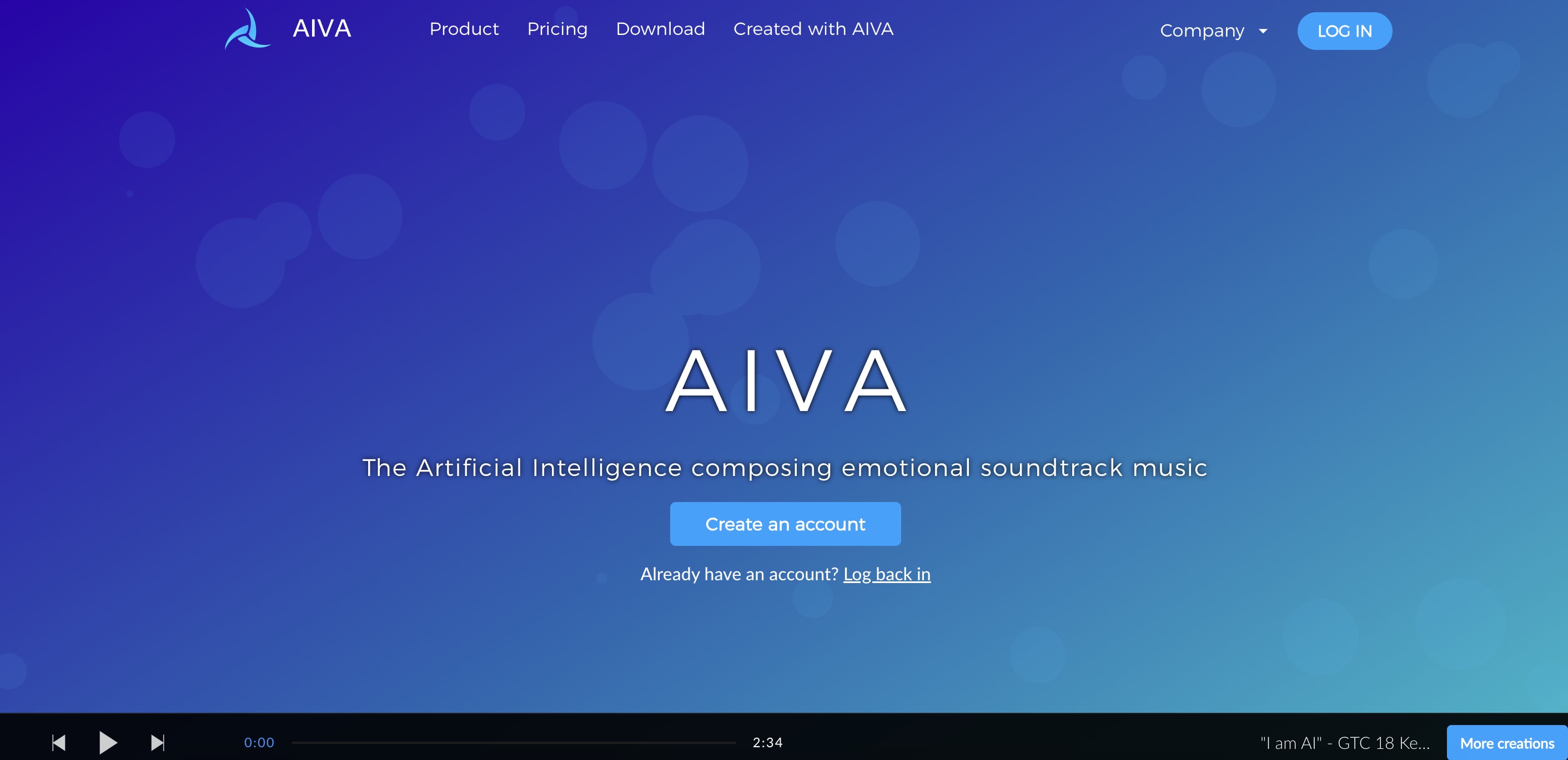 AIVA homepage.