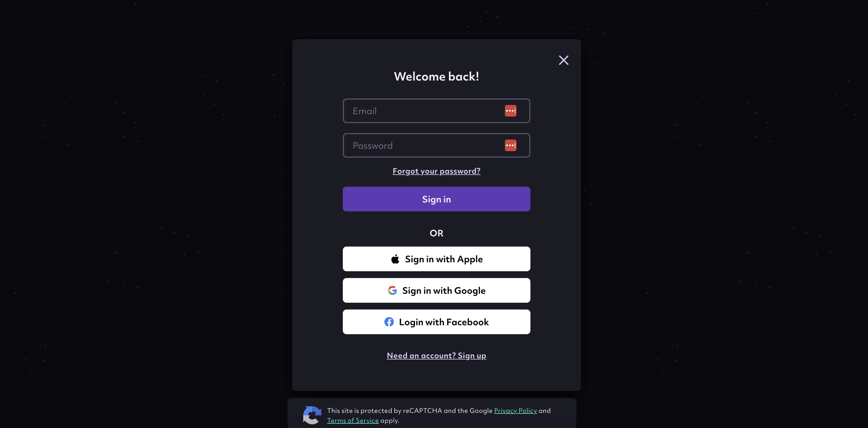 Sign up page on Boomy