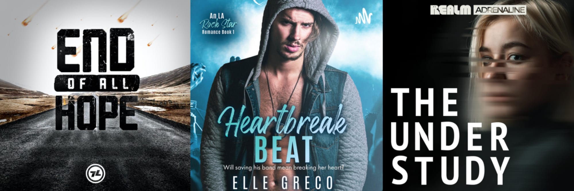 Three podcast covers: End of All Hope, Heartbreak Beat, The Understudy