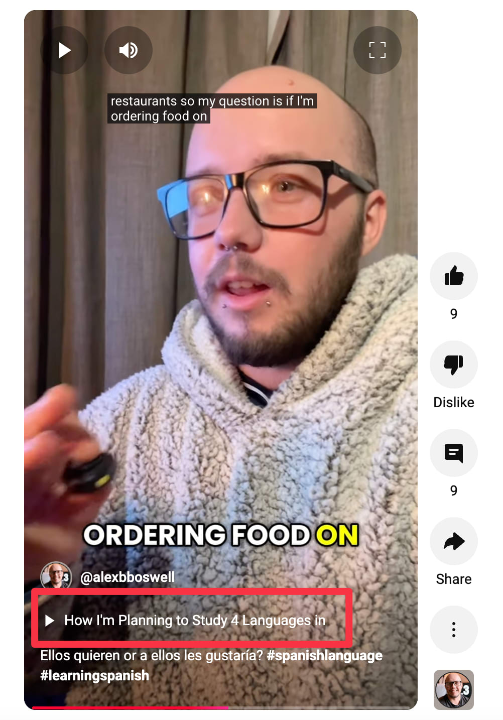 Short with the related video link highlighted