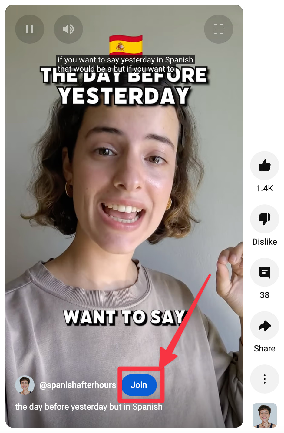 Short from Spanish After Hours with the Membership "Join" button