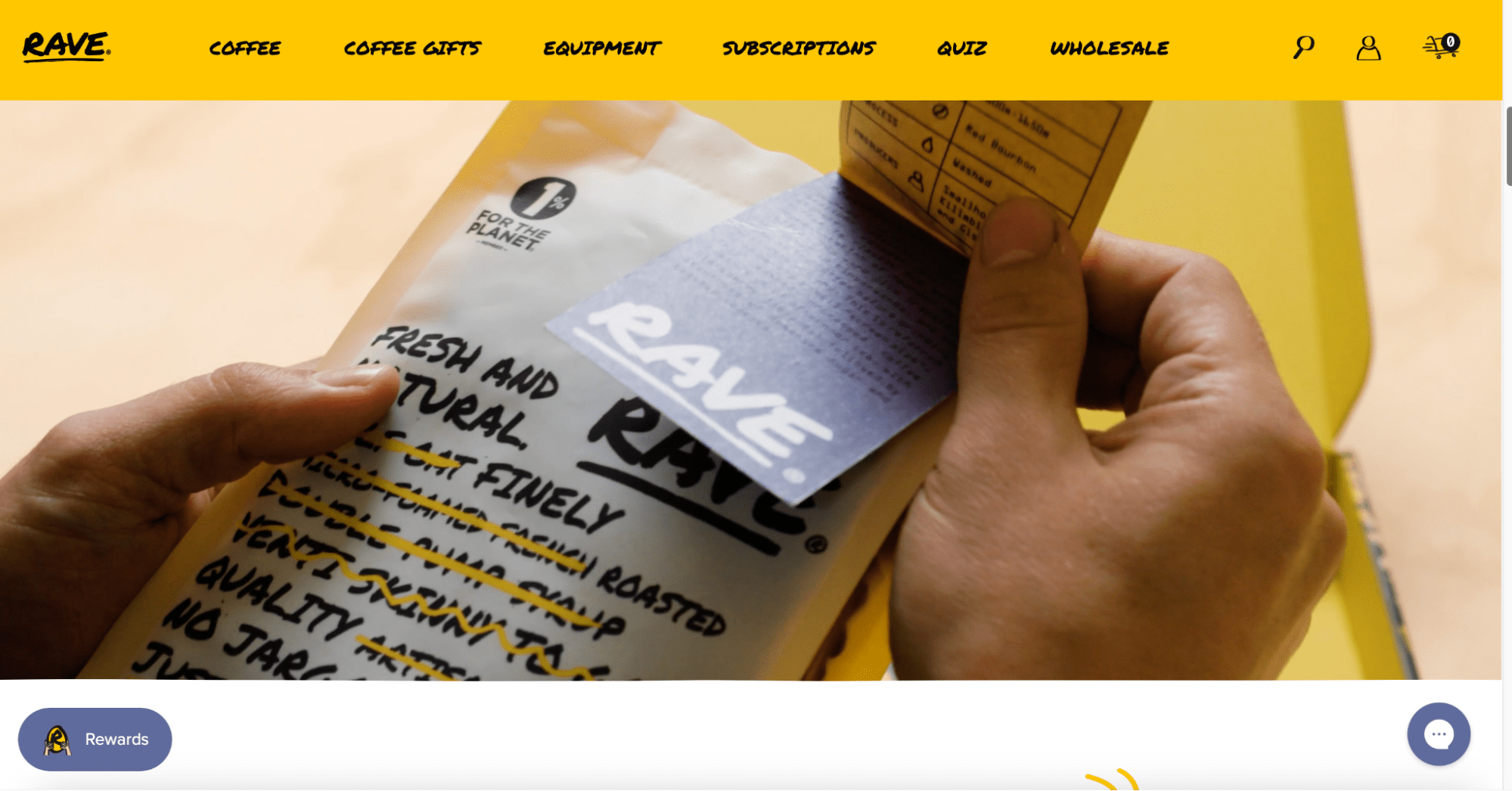 Rave Coffee video landing page screenshot