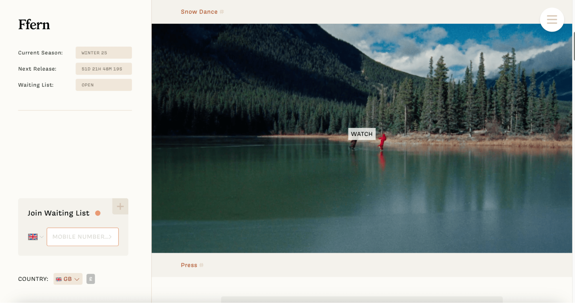Ffern video landing page screenshot