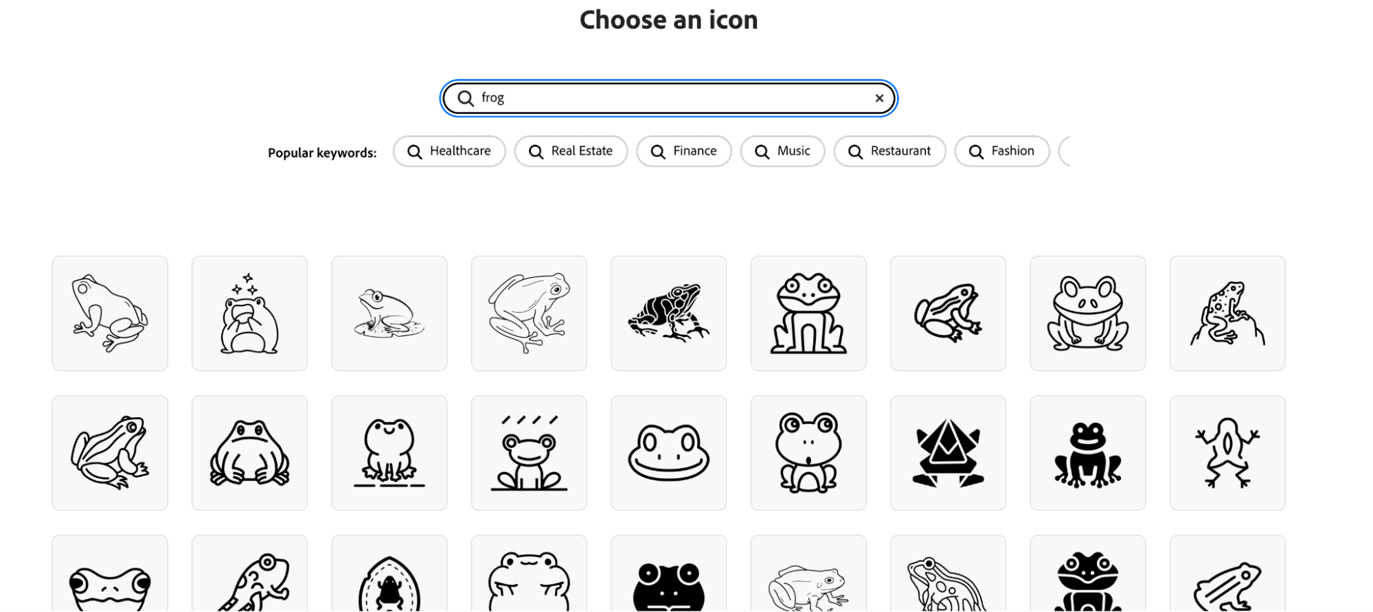 Adobe Express frog icons