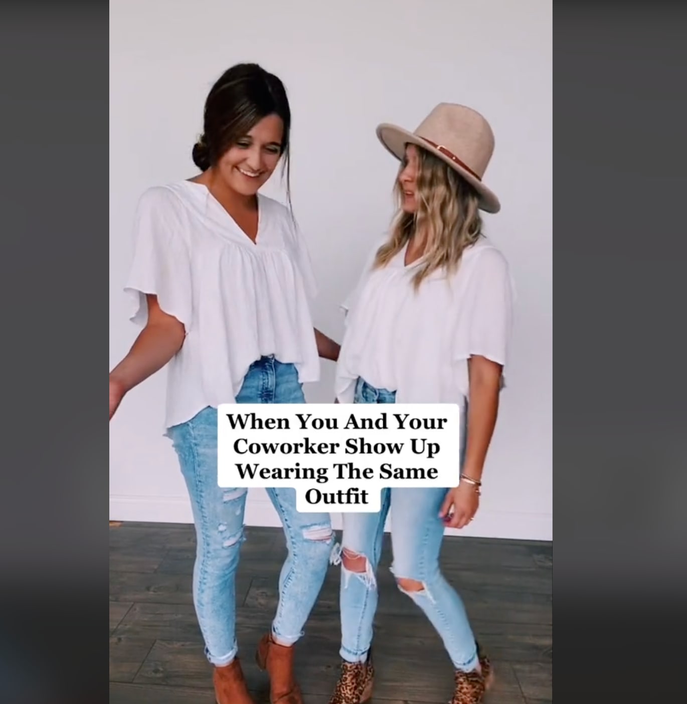 Two representatives from The Pulse Boutique wearing the same outfit