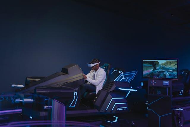 Man wearing virtual reality glasses playing a game