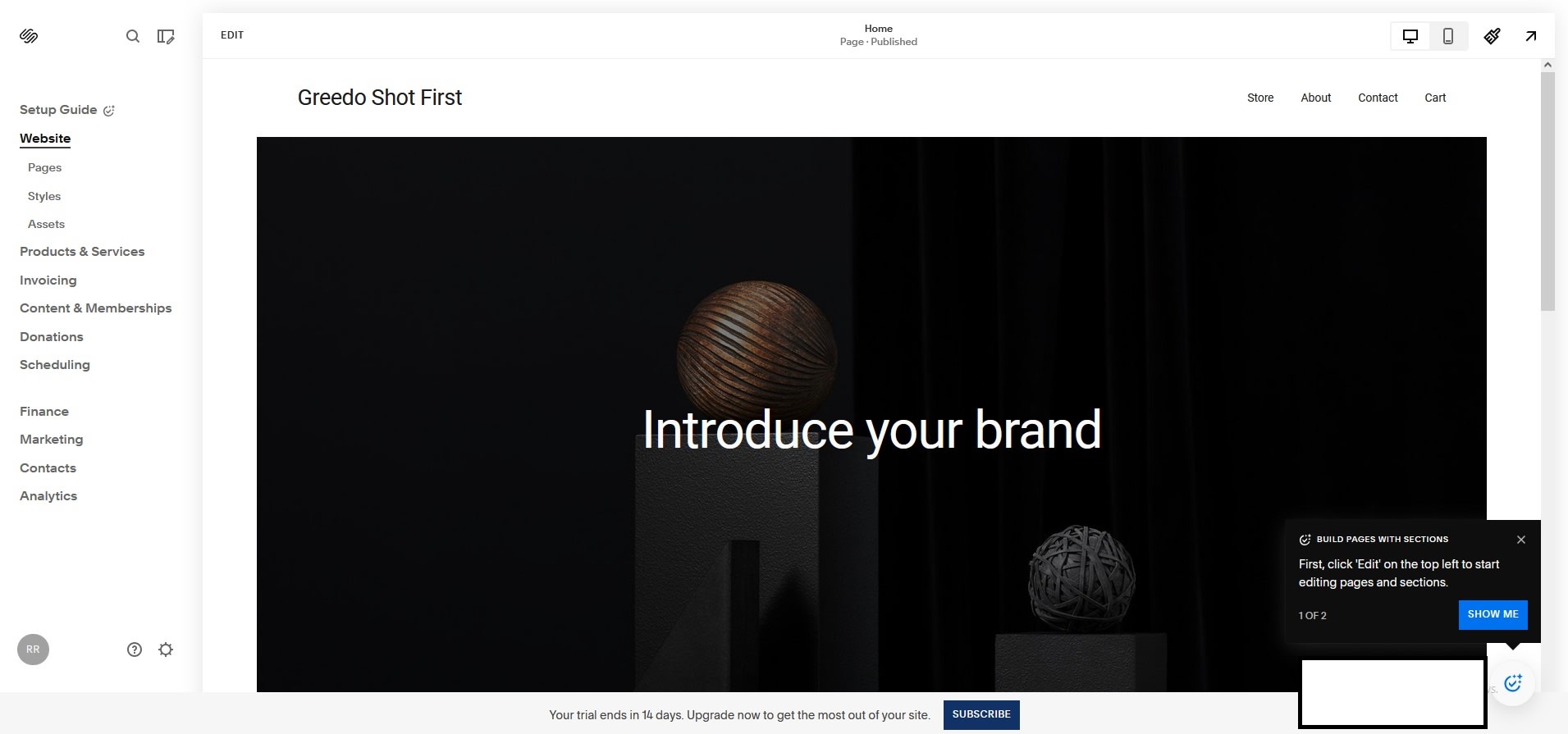 Squarespace dashboard