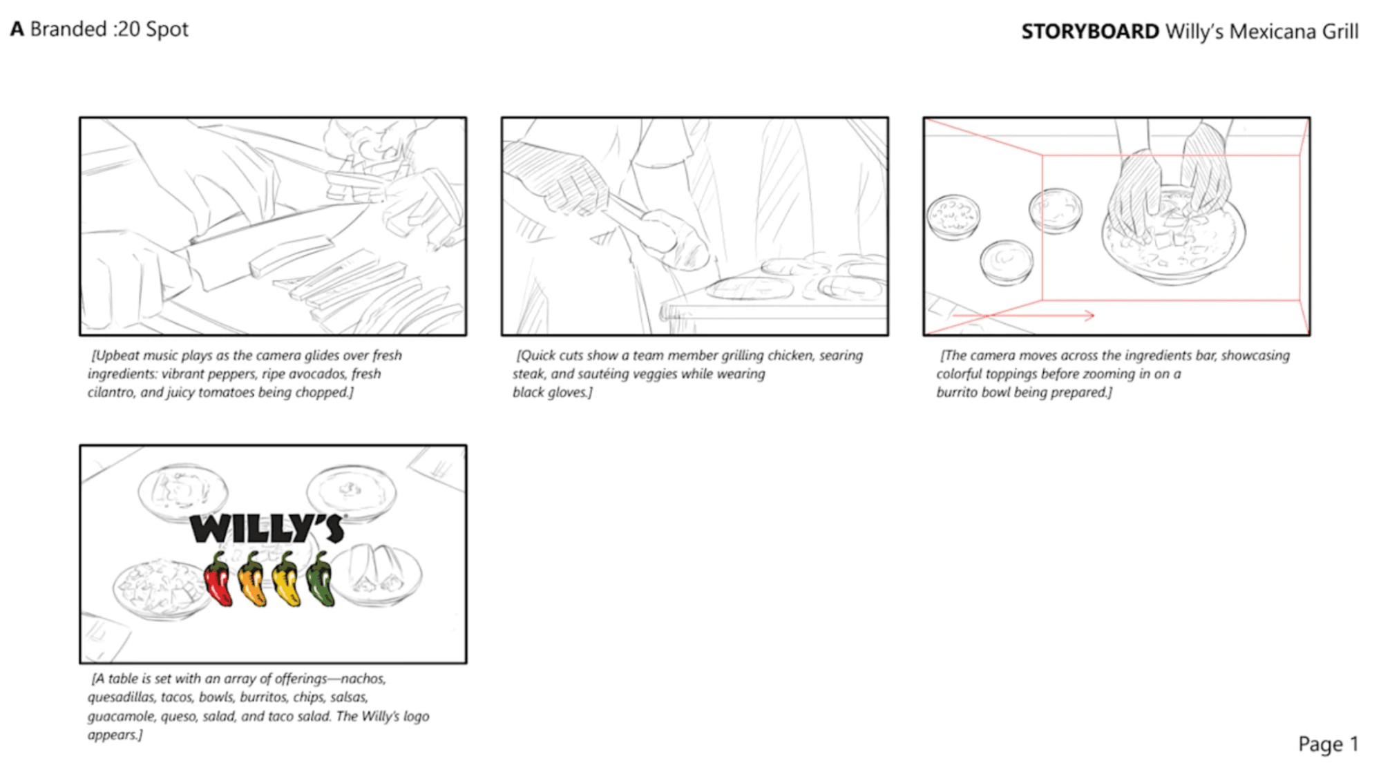 Advertising storyboard example