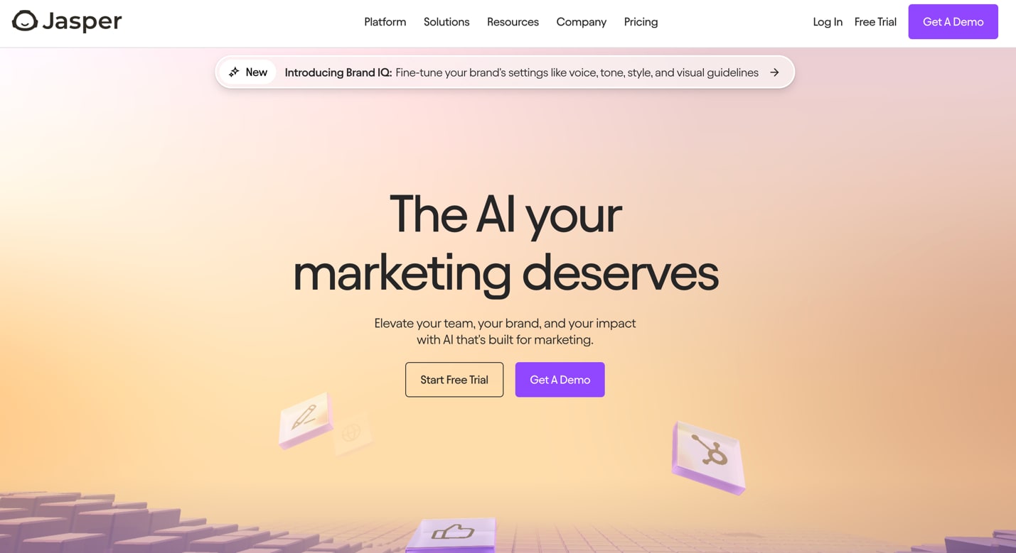 The homepage of Jasper.AI