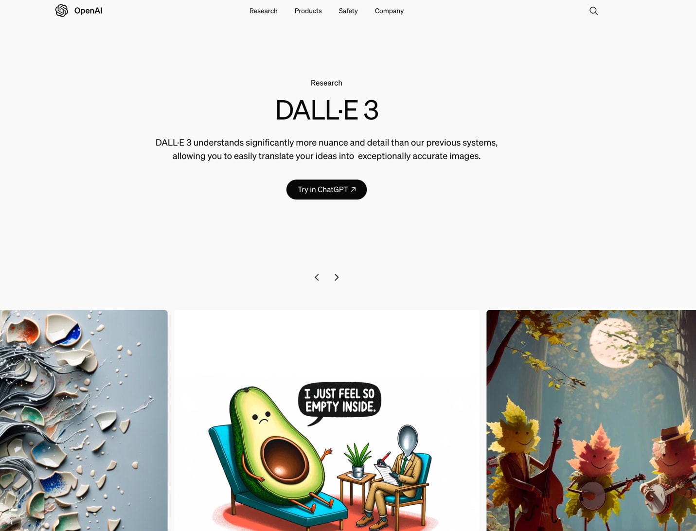 Homepage of DALL-E 3