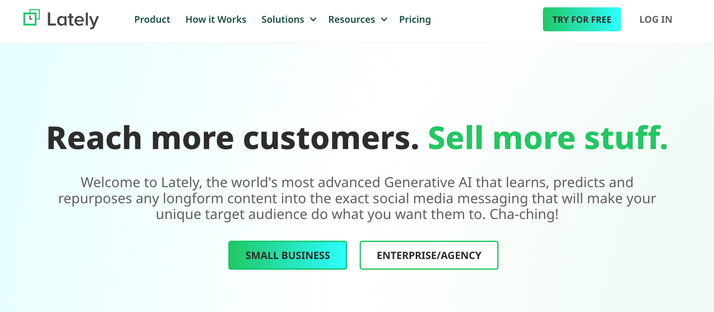 Homepage of Lately.ai