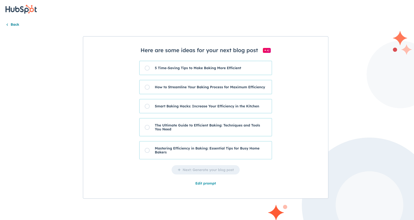 Sample ideas generated by HubSpot’s AI tool