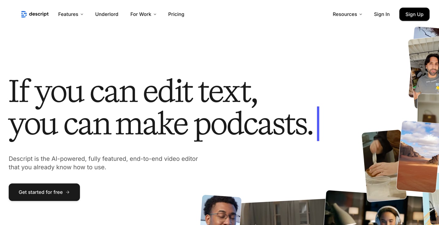 Homepage of Descript