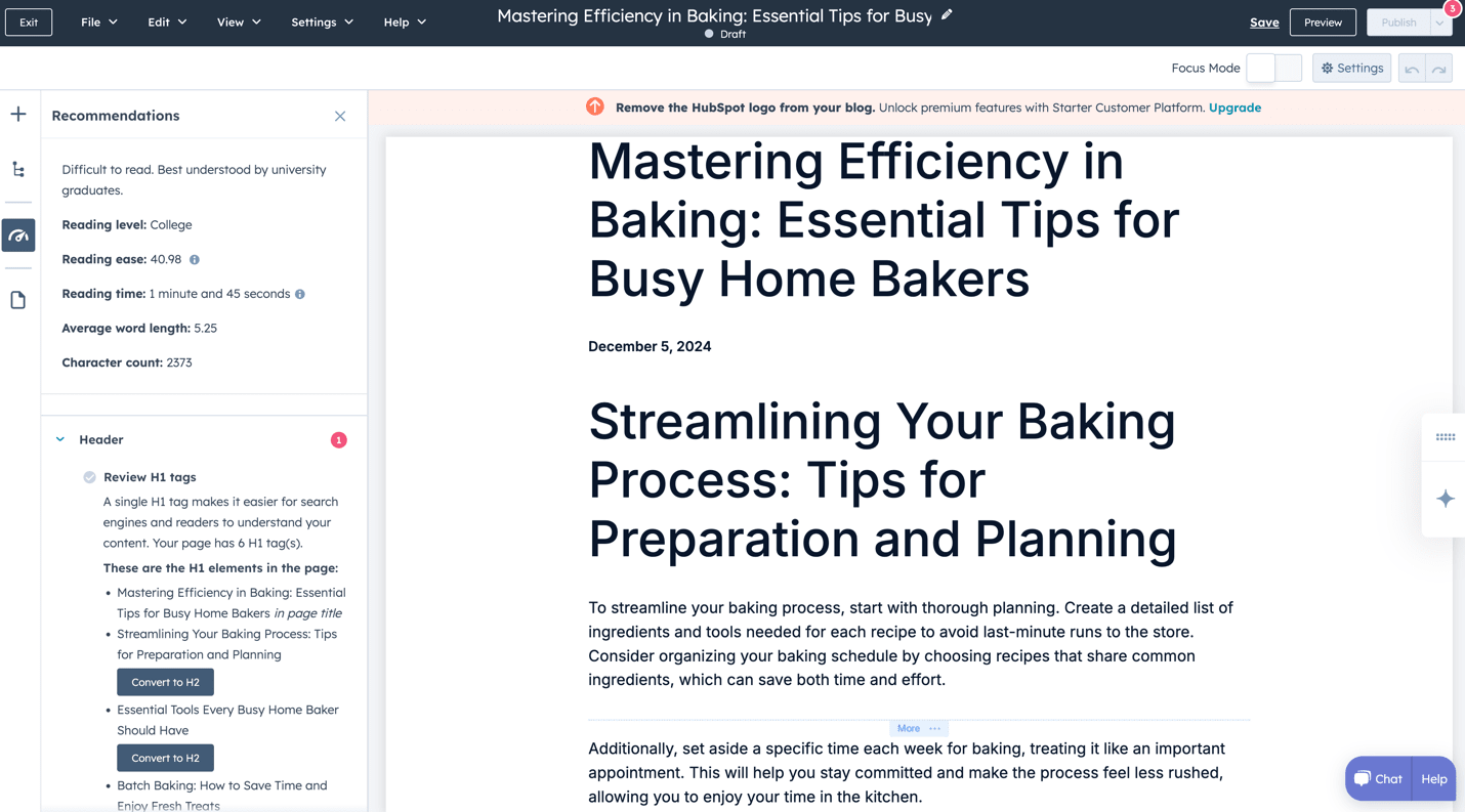 HubSpot’s AI-powered blog ideas generator’s interface