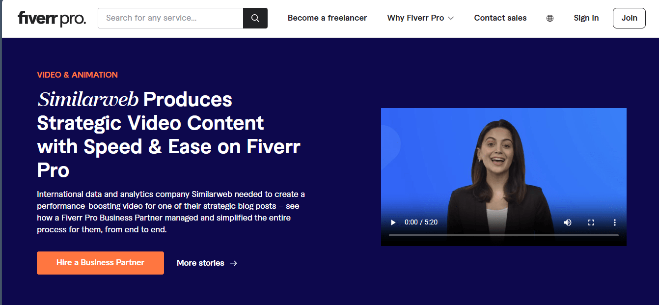 Fiverr’s case study on helping Similarweb produce strategic video content