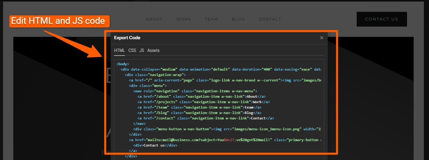 HTML editor on Webflow