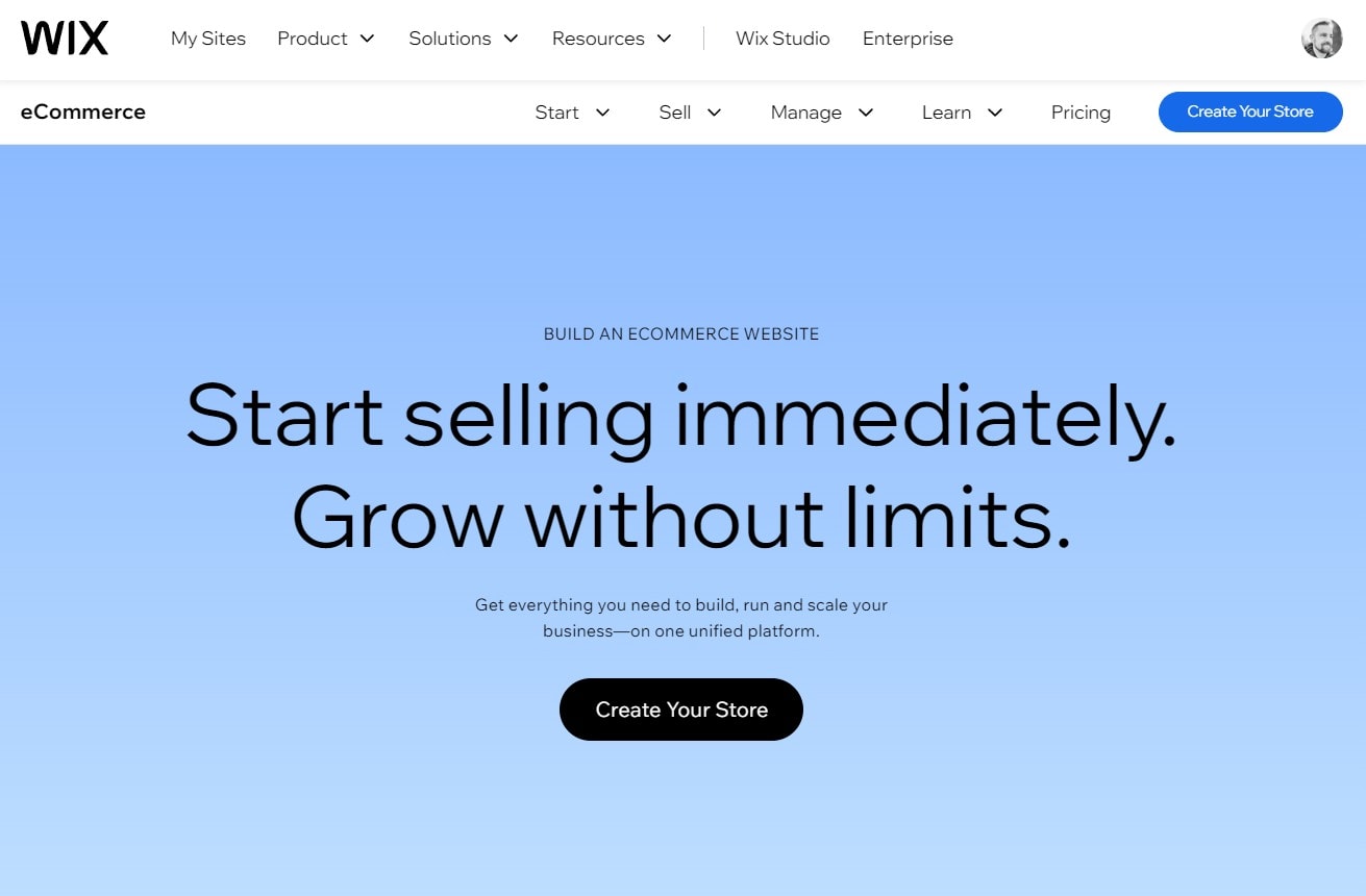 Wix ecommerce landing page