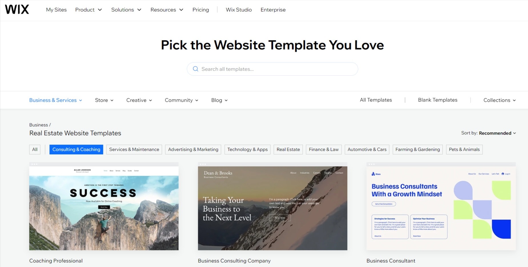 Website templates for Wix