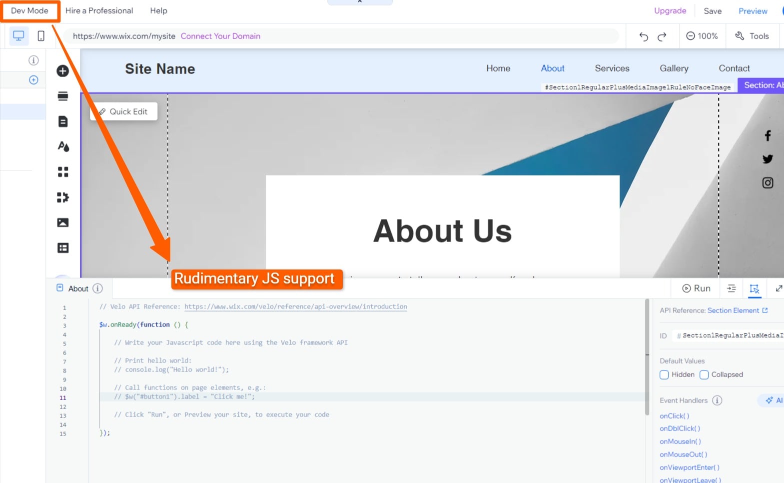 JavaScript editor on Wix