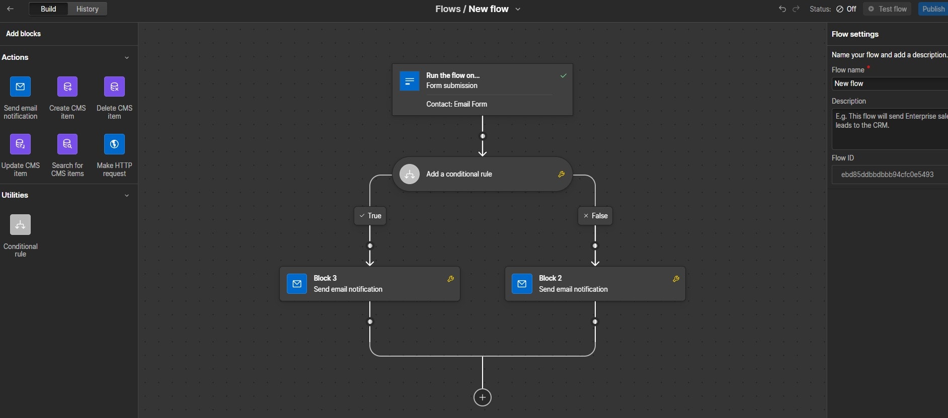 Webflow drag-and-drop logic flows