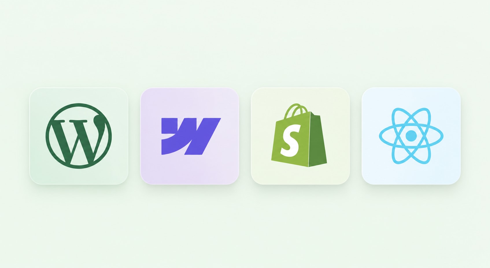 WordPress, Webflow, Shopify, and React logos in a row
