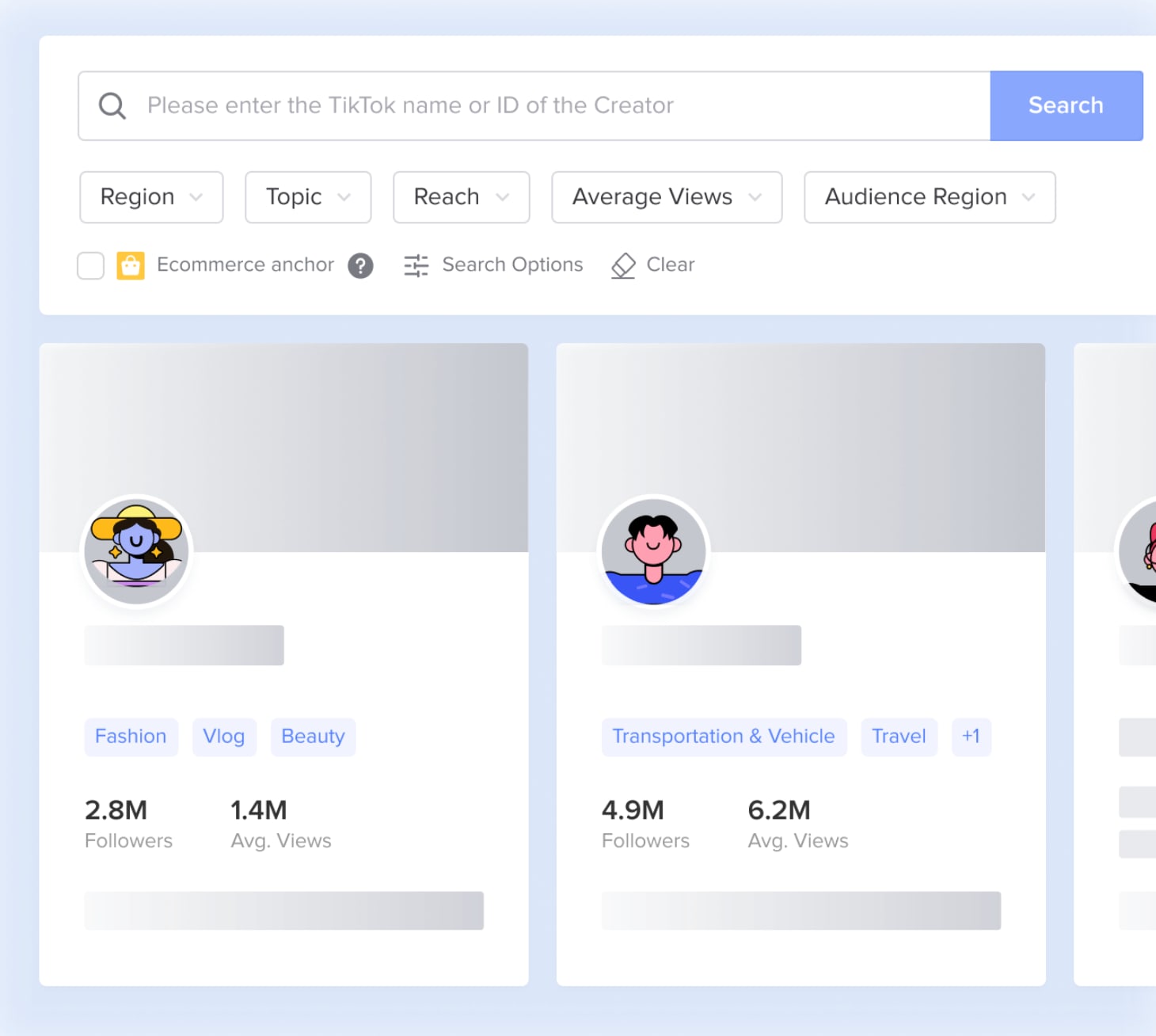 The Creator Marketplace search screen