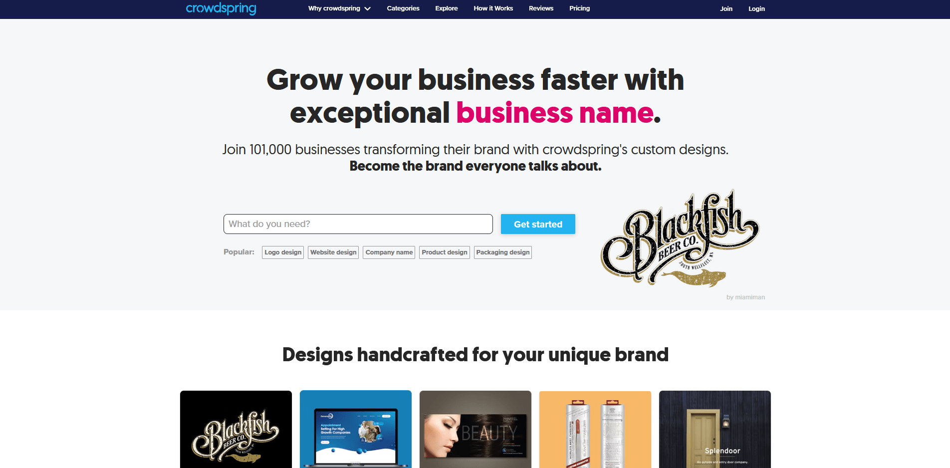 Crowdspring's landing page