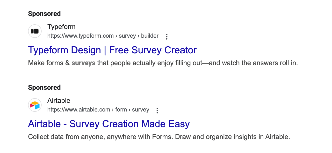 PPC ads at the top of Google search results