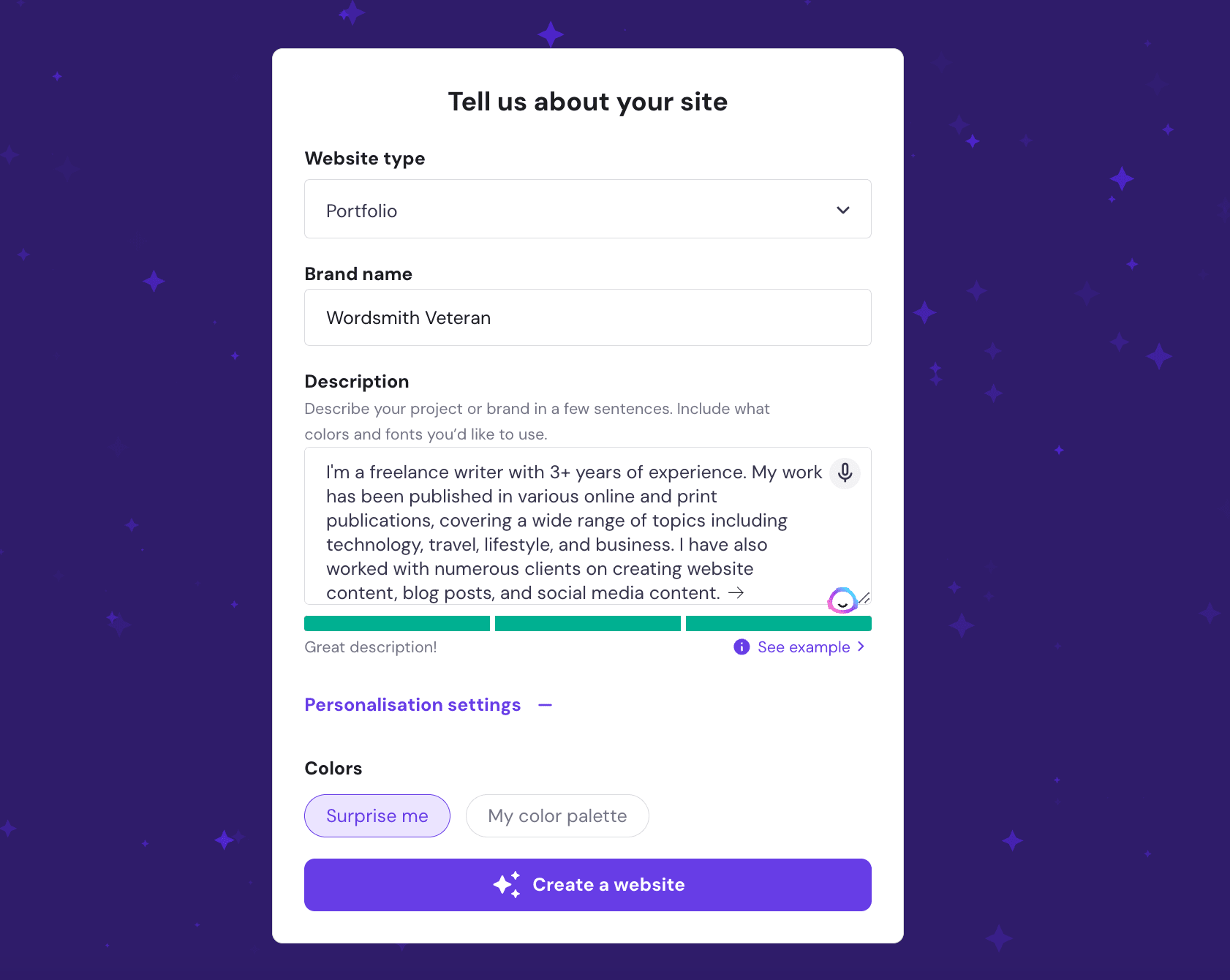 Hostinger website description step