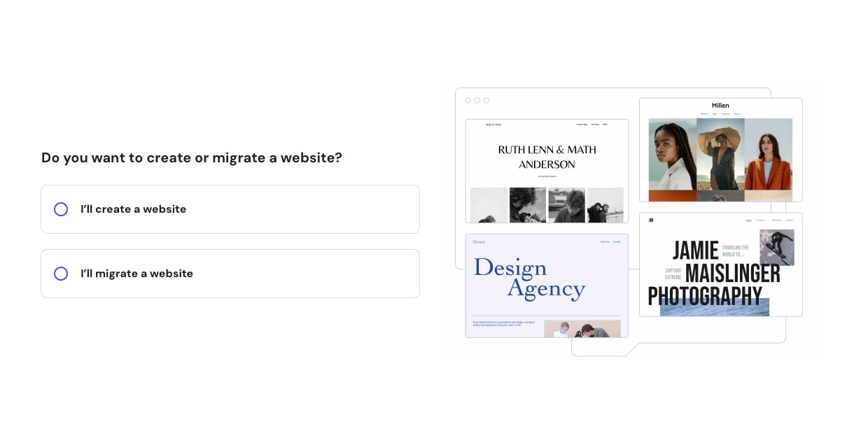 Hostinger onboarding create or migrate website screenshot