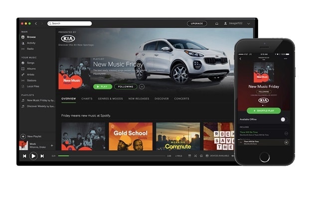 example of native advertising for Kia in spotify app