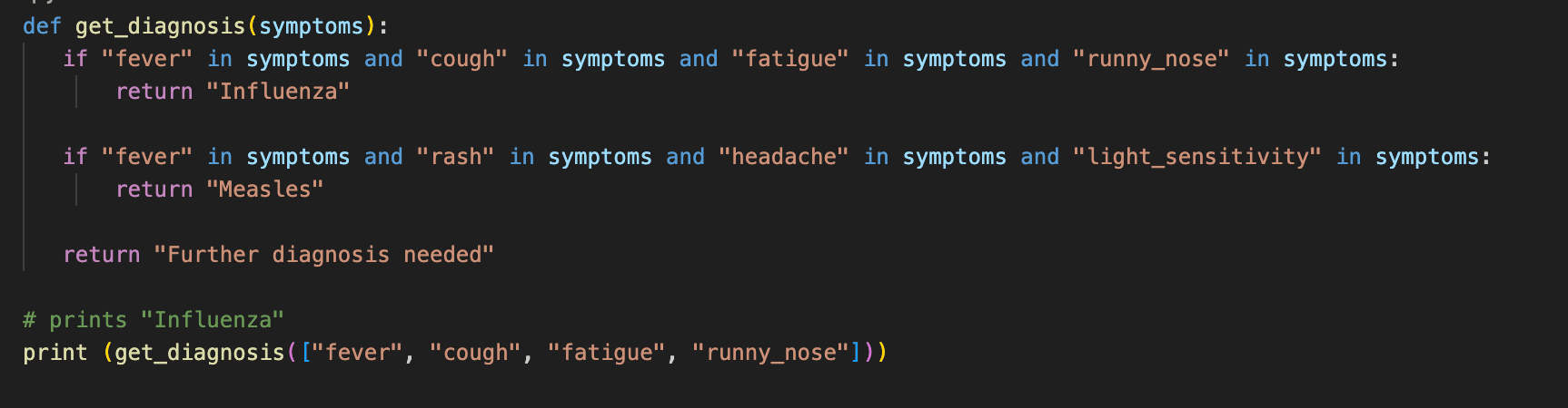 Example Python code for an AI system without ML