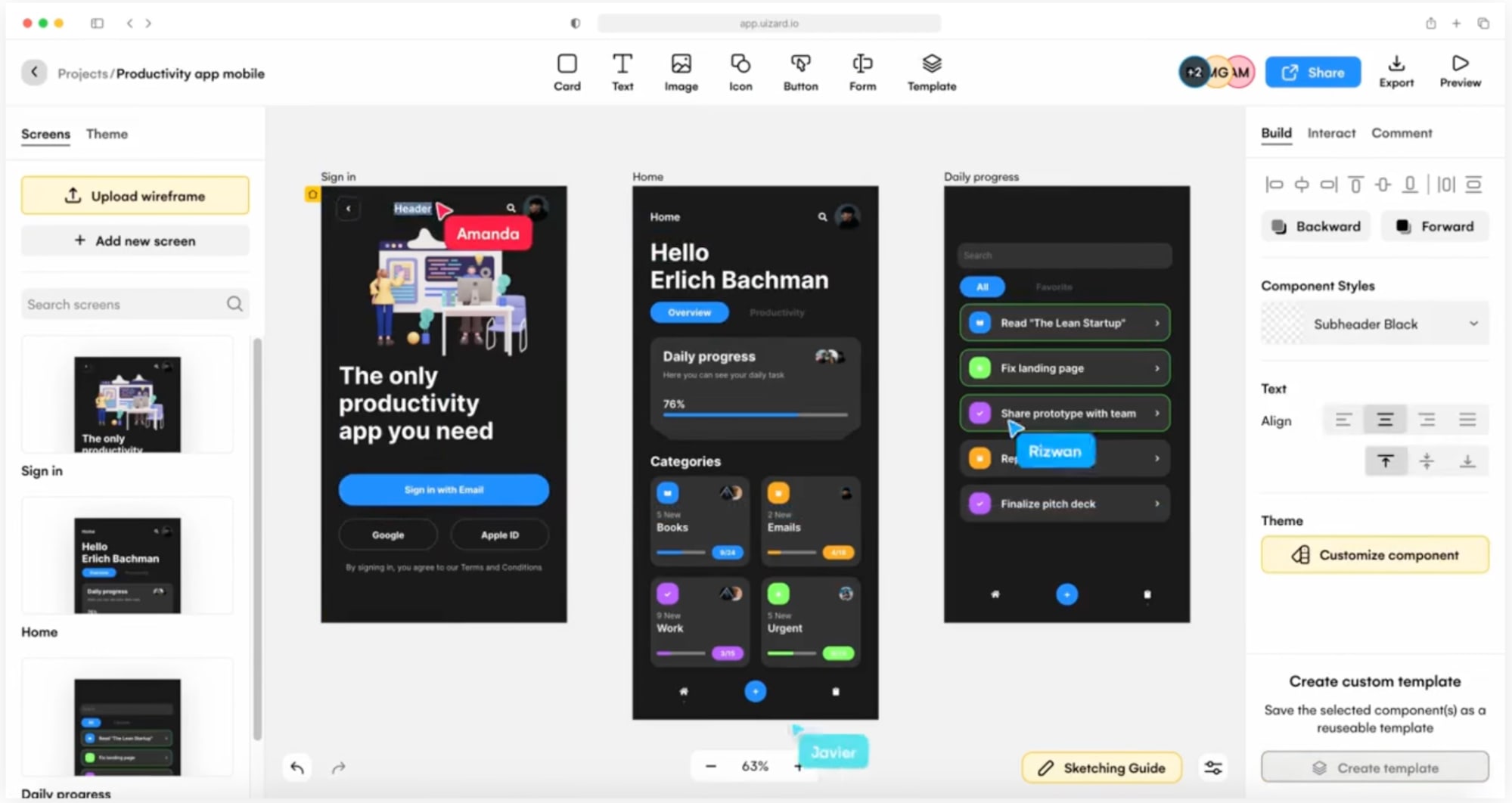 Uizard interface