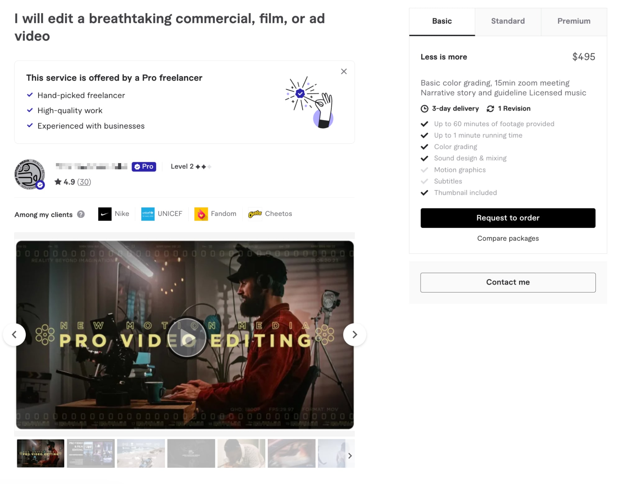 Pro video editing service on Fiverr
