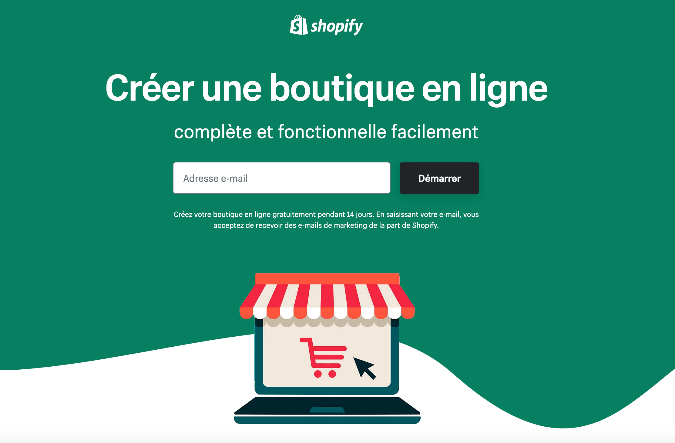 Exemple de landing page - Shopify