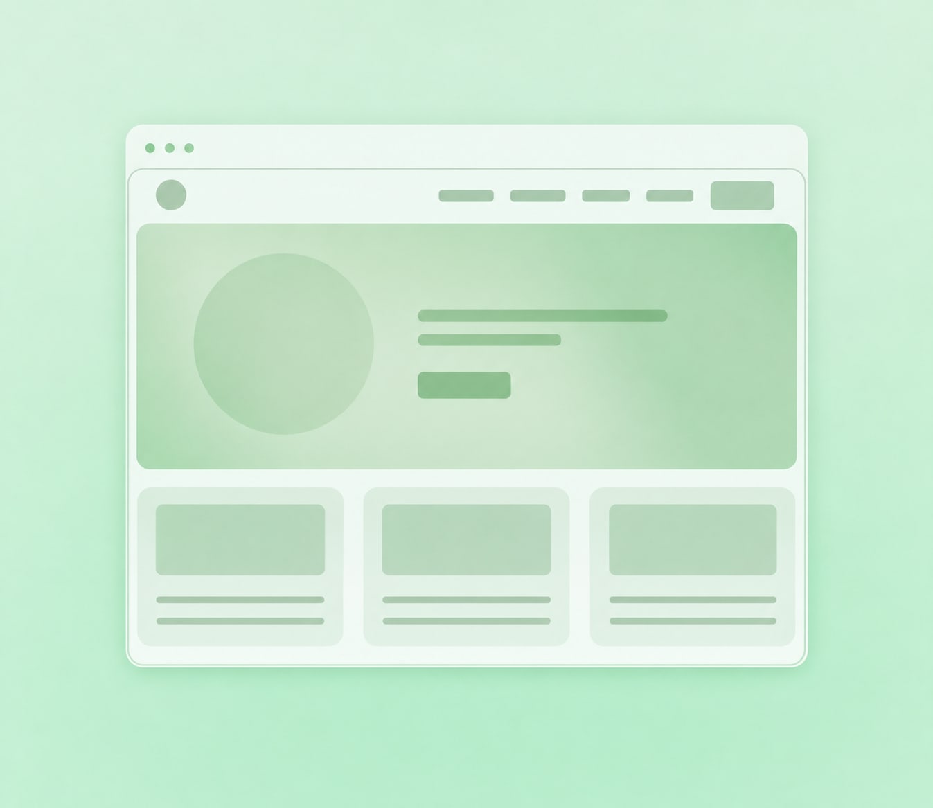 Wireframe of a simple webpage layout with a header, hero section, and three content blocks