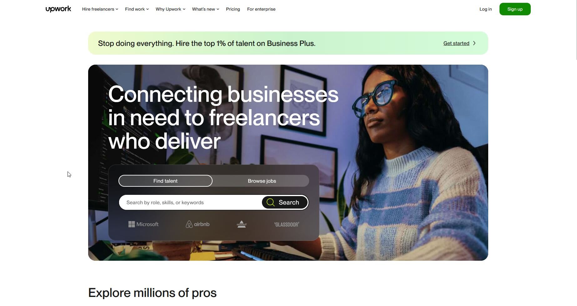 Upwork's landing page