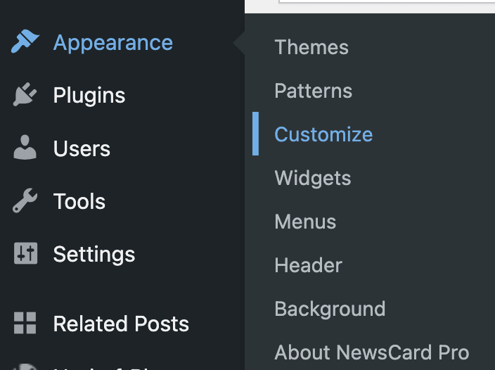 WordPress dashboard