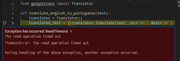 Timeout error when running Python script