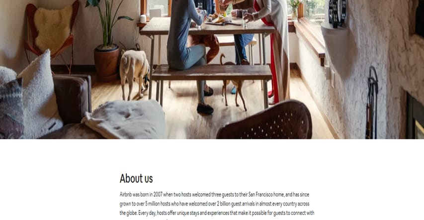 Airbnb's About Us page