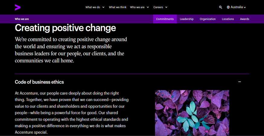 Accenture’s business ethics and mission statement