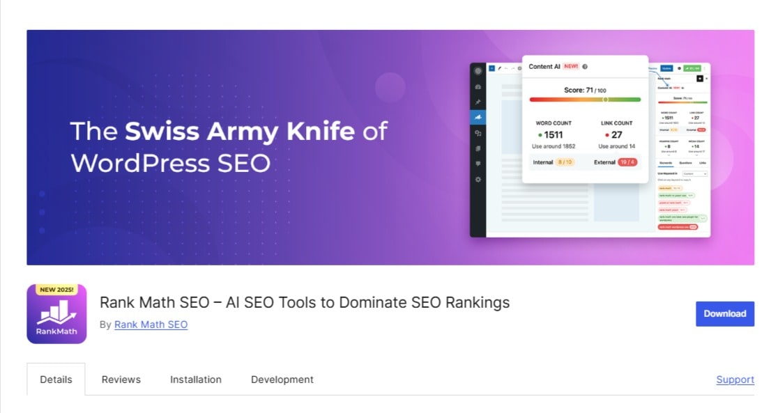 Rank Math plugin on WordPress plugins site.